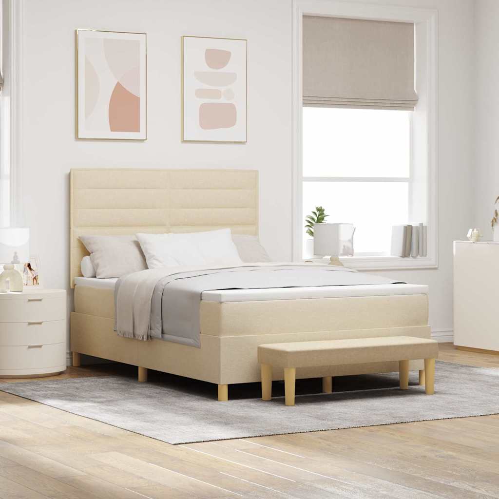 Box spring seng med hovedgærde Creme 200 x 140 cm Stof