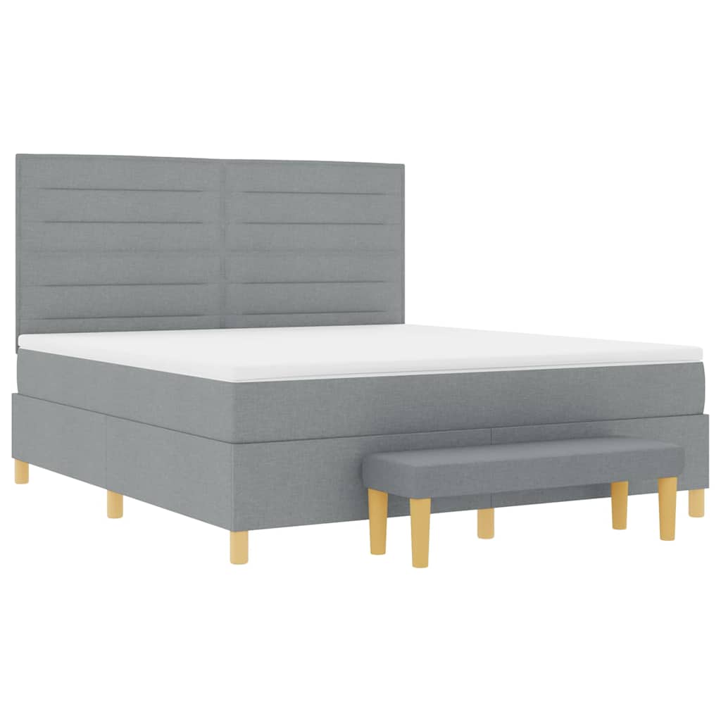 Box spring seng med hovedgærde Lysegrå 200 x 180 cm Stof