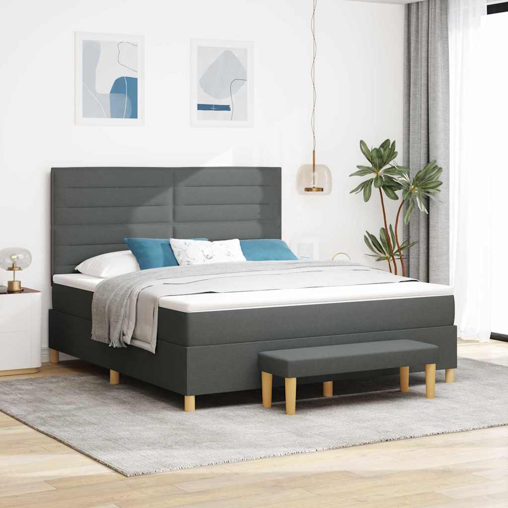 Box spring seng med hovedgærde Mørkegrå 200 x 180 cm Stof