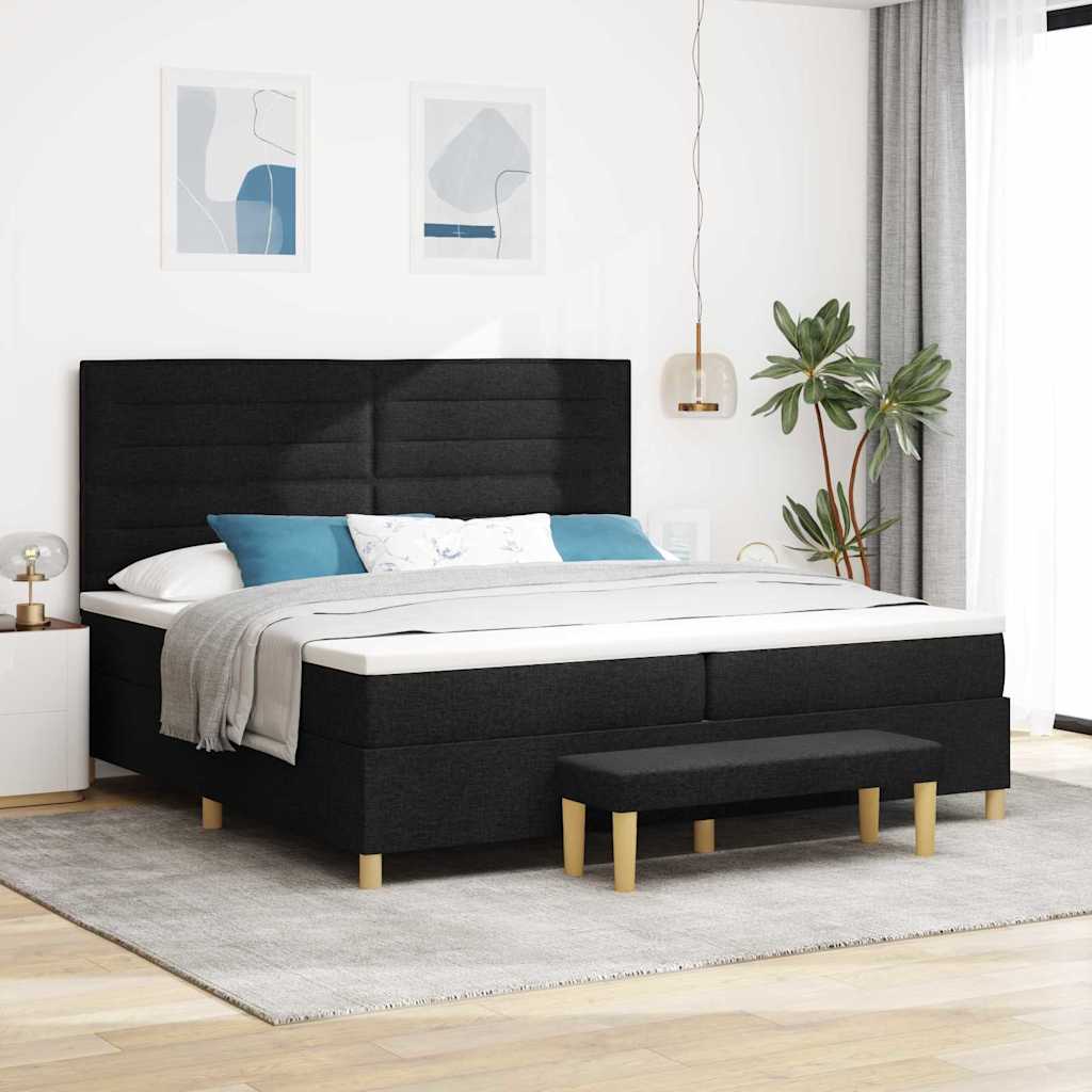 Box spring seng med madras Sort 200 x 200 cm Stof