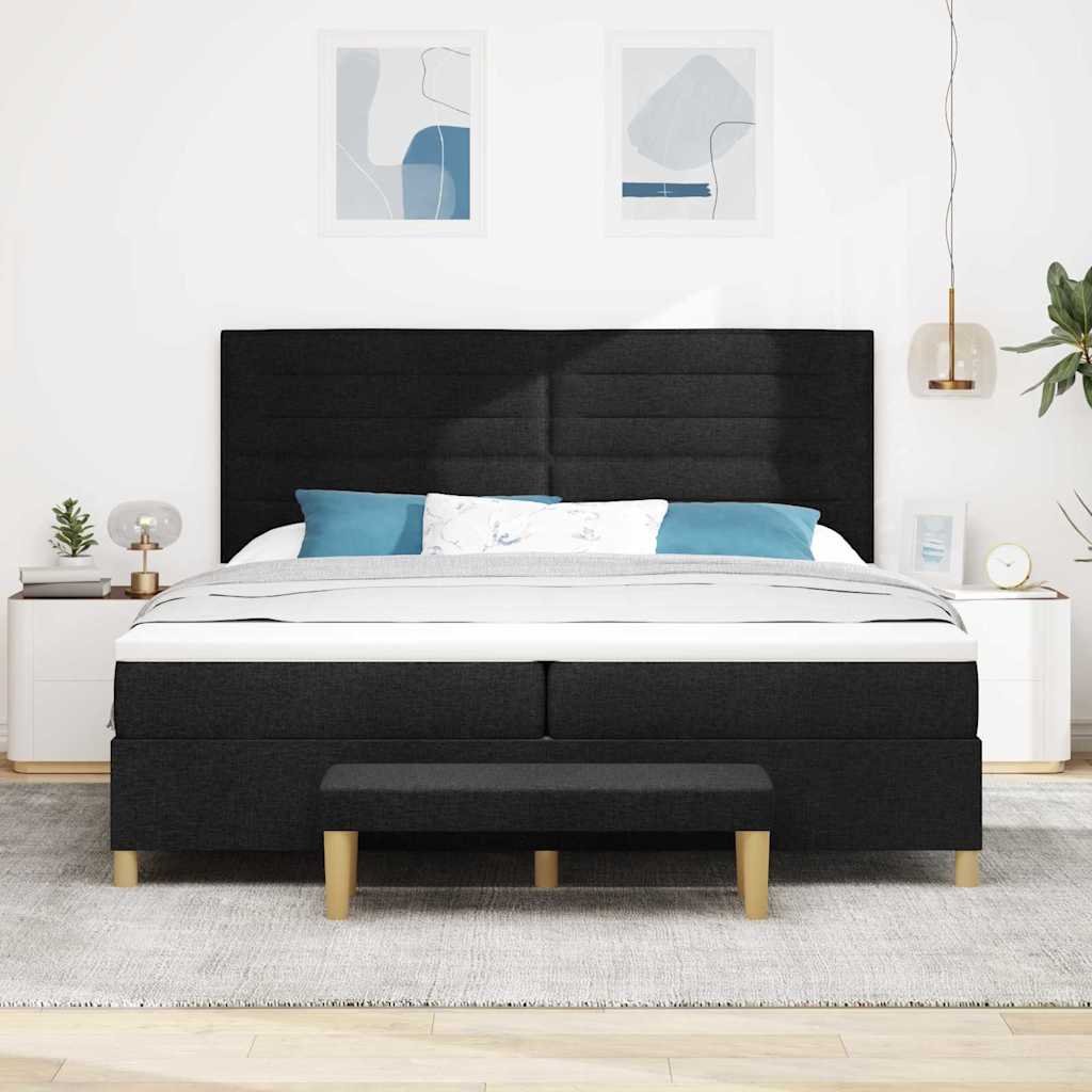 Box spring seng med madras Sort 200 x 200 cm Stof