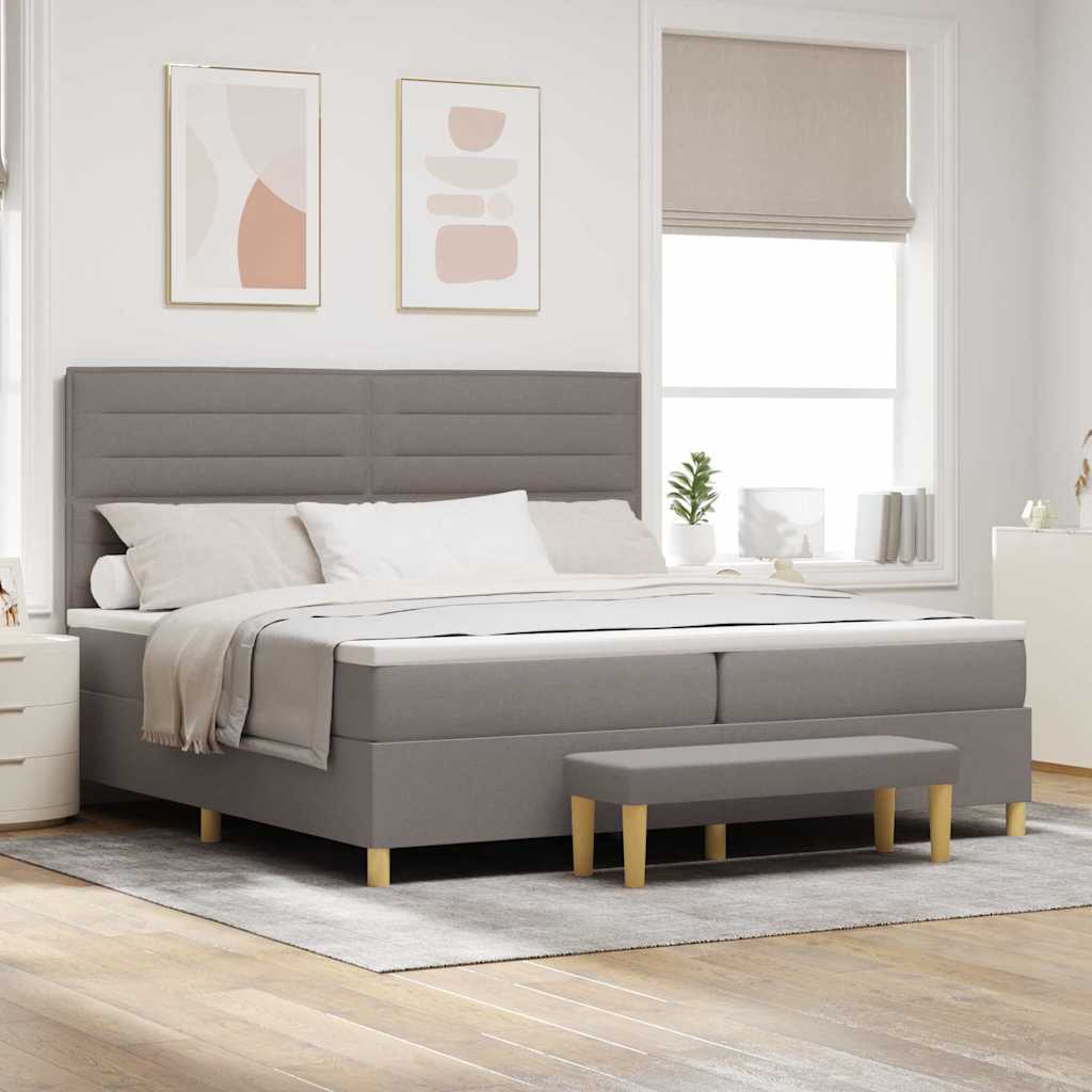 Box spring seng med hovedgærde Gråbrun 200 x 200 cm Stof