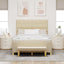 Box spring seng med hovedgærde Creme 140 x 190 cm Stof