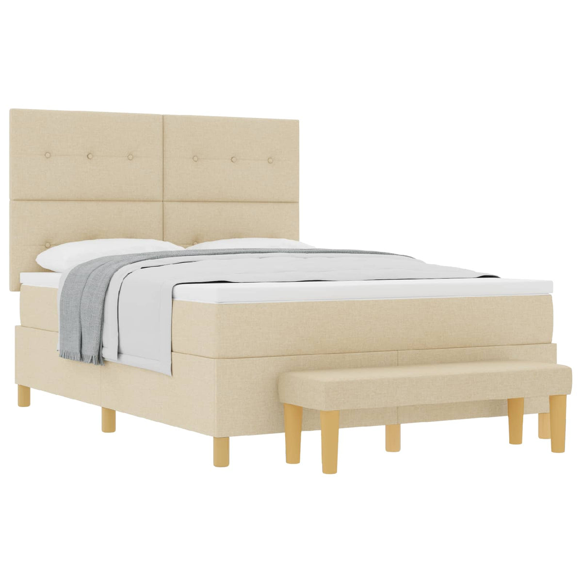 Box spring seng med hovedgærde Creme 140 x 190 cm Stof