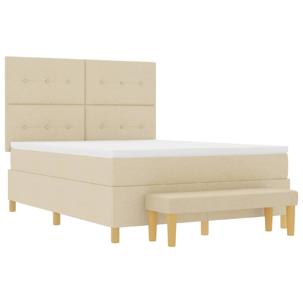 Box spring seng med hovedgærde Creme 140 x 190 cm Stof