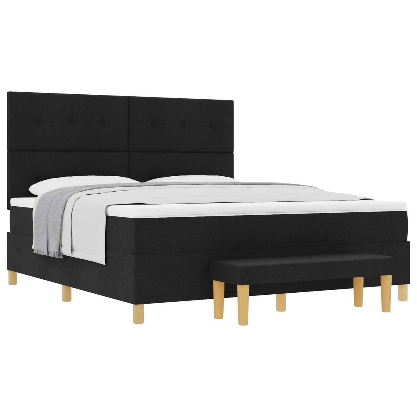 Box spring seng med hovedgærde Sort 200 x 180 cm Stof