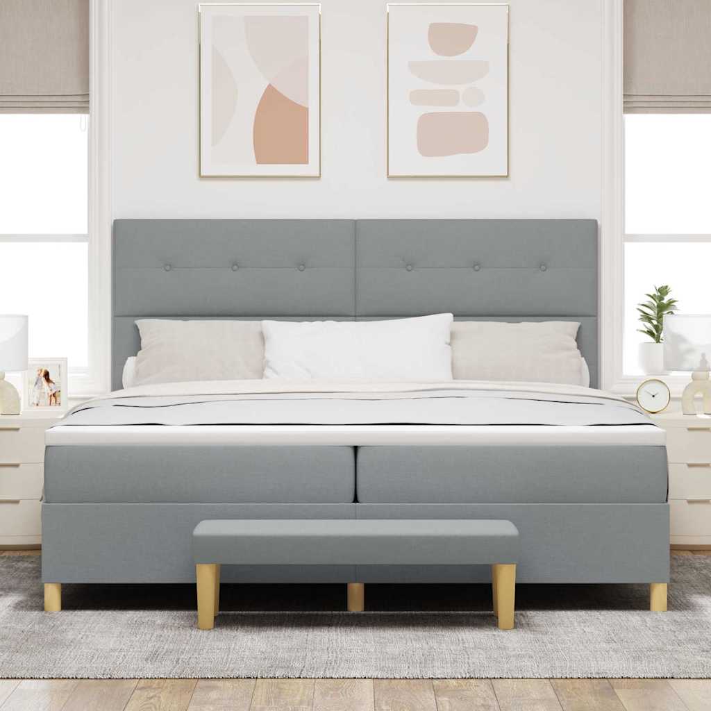 Box spring seng med hovedgærde Lysegrå 200 x 200 cm Stof