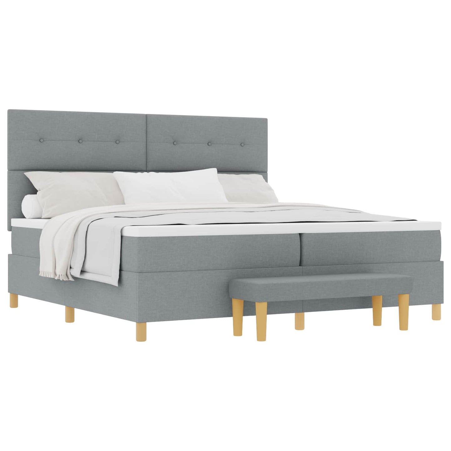 Box spring seng med hovedgærde Lysegrå 200 x 200 cm Stof