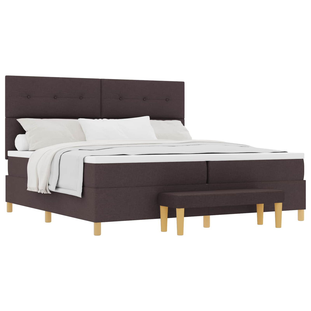 Box spring seng med hovedgærde Mørkebrun 200 x 200 cm Stof