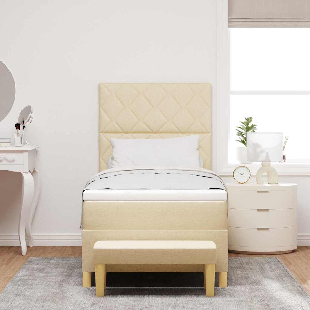 Box spring seng med pude med hovedgærde Creme 190 x 90 cm Stof