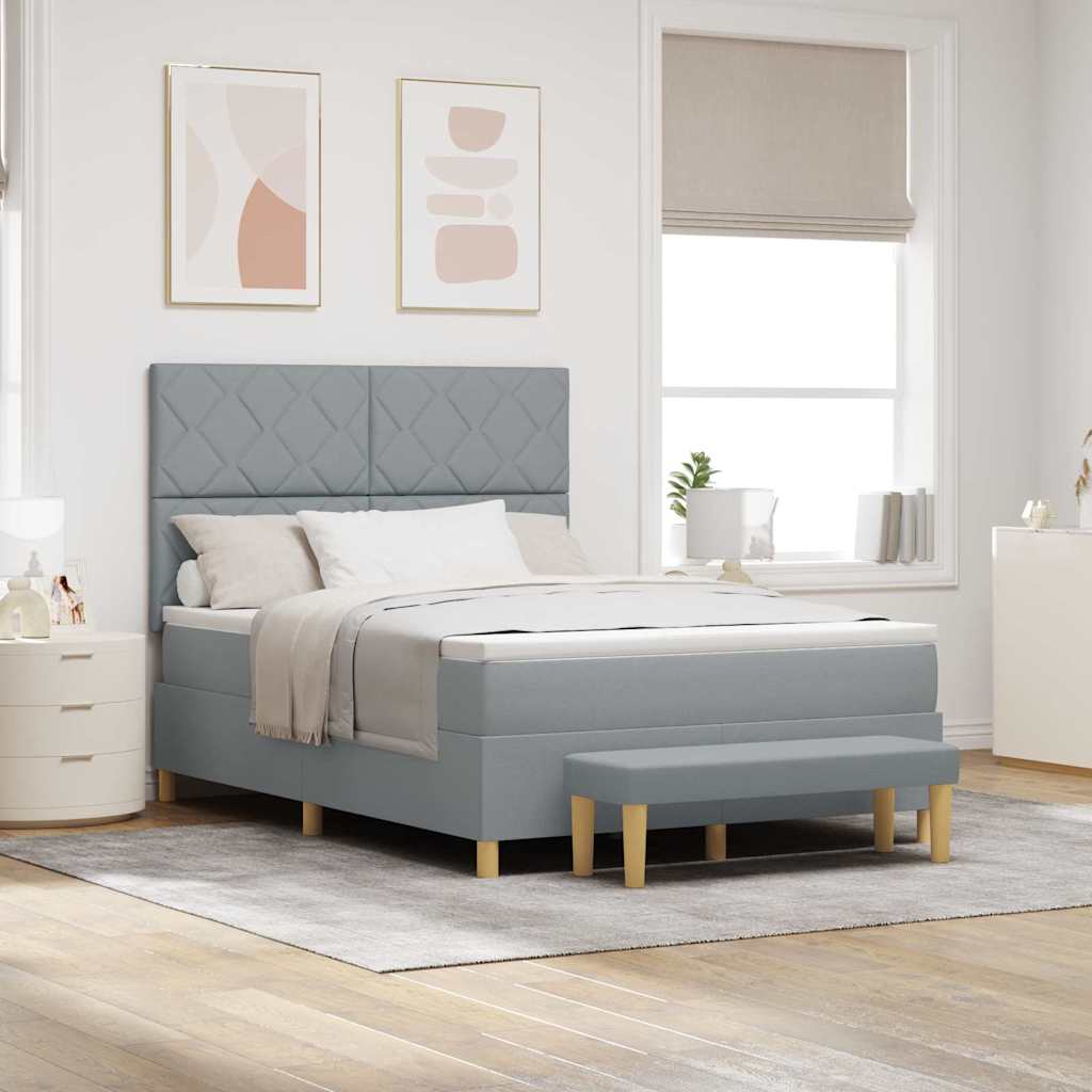 Box spring seng med hovedgærde Lysegrå 190 x 140 cm Stof
