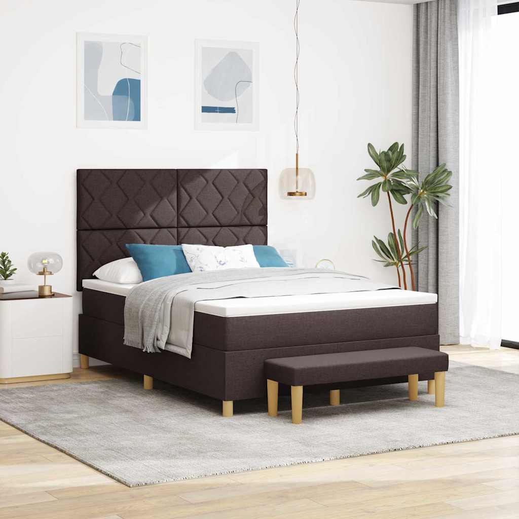 Box spring seng med hovedgærde Mørkebrun 190 x 140 cm Stof
