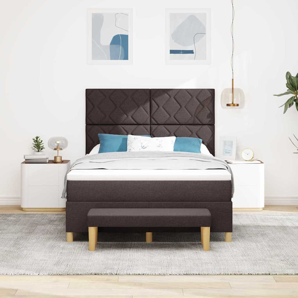 Box spring seng med hovedgærde Mørkebrun 190 x 140 cm Stof