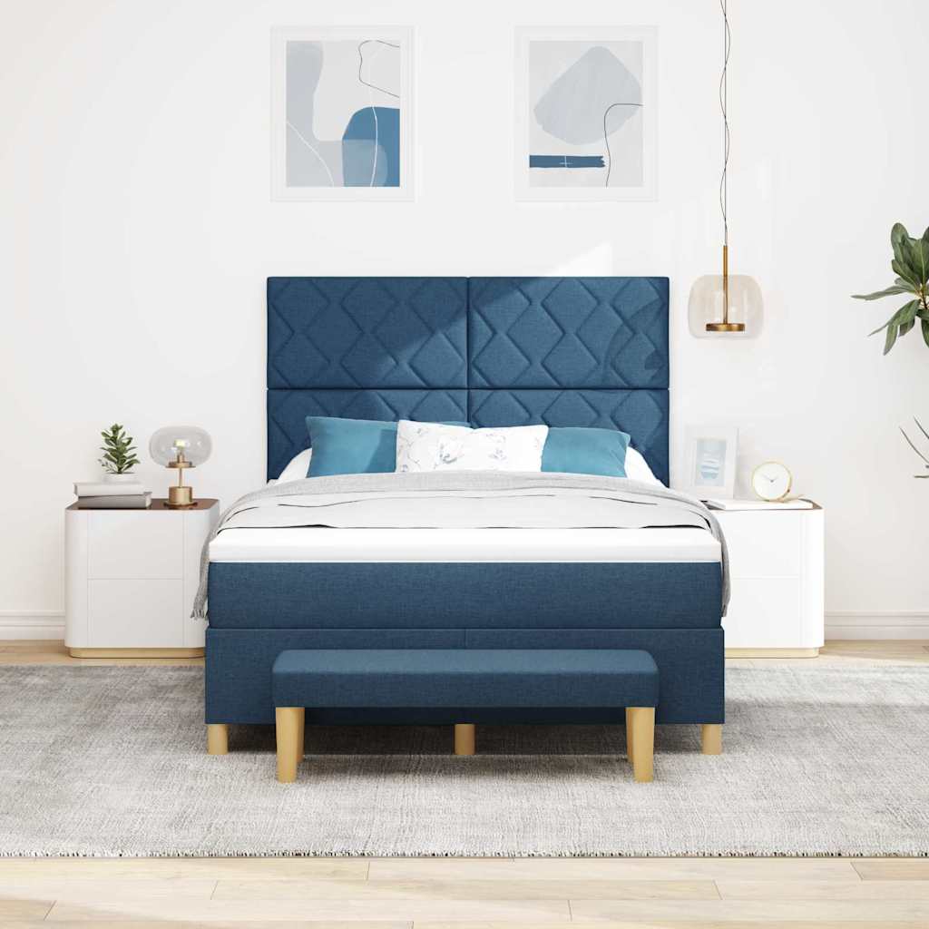 Box spring seng med pude med hovedgærde Blå 190 x 140 cm Stof