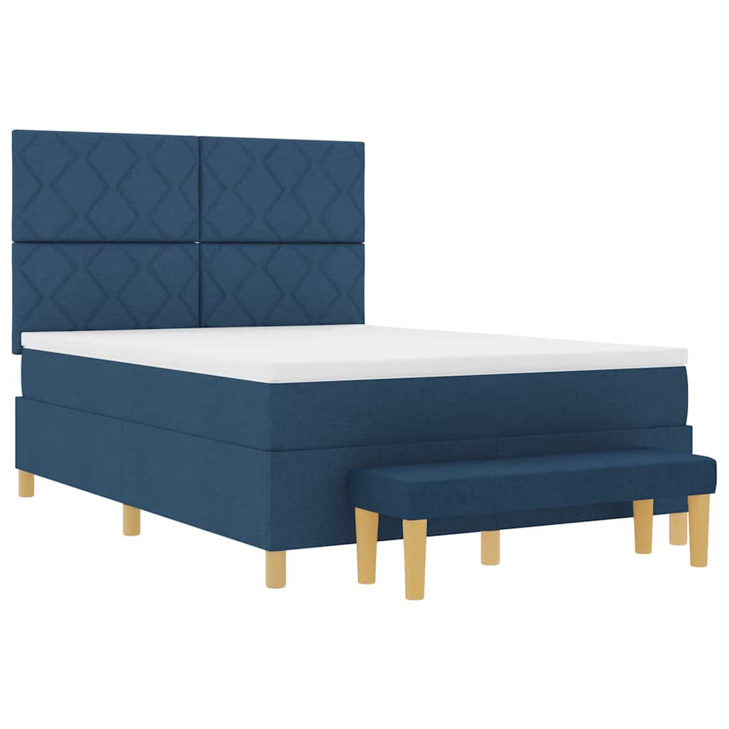 Box spring seng med pude med hovedgærde Blå 190 x 140 cm Stof