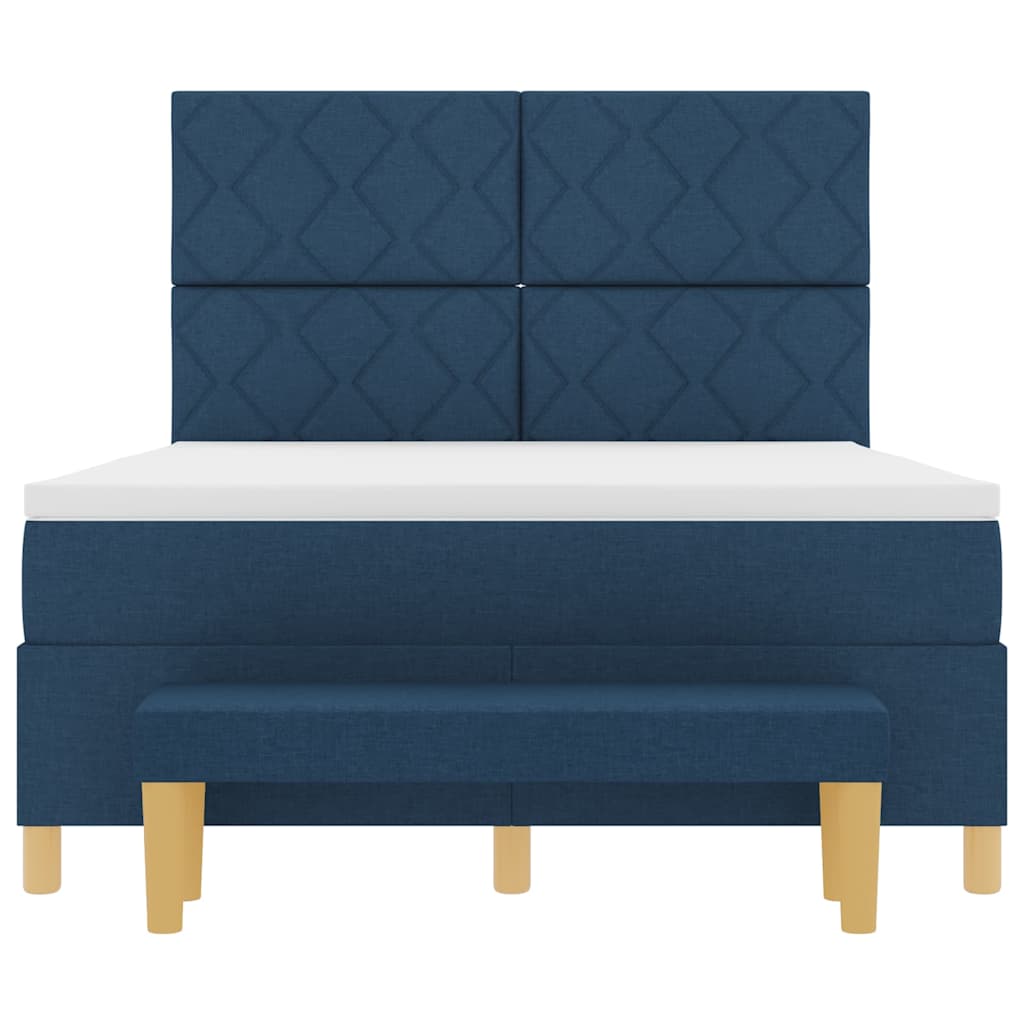 Box spring seng med pude med hovedgærde Blå 190 x 140 cm Stof