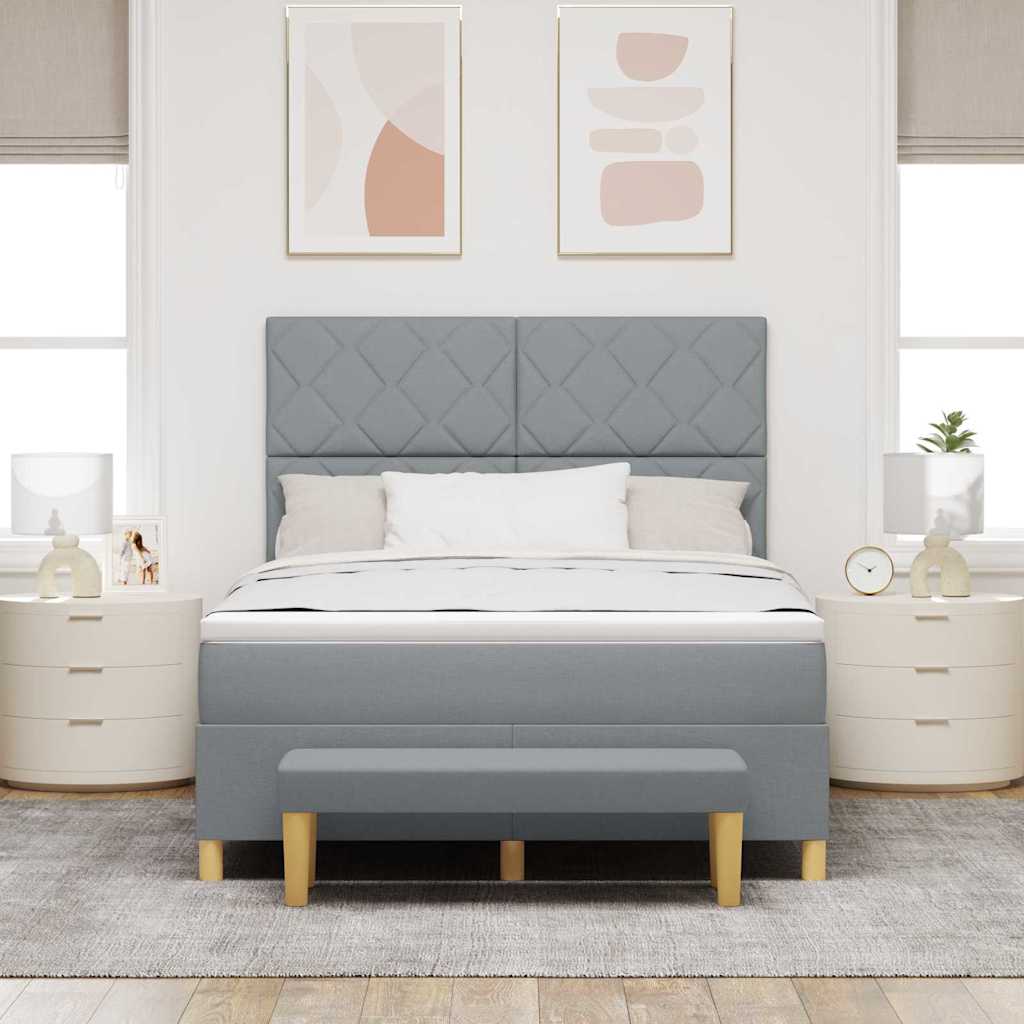 Box spring seng med pude Lysegrå 200 x 160 cm Stof