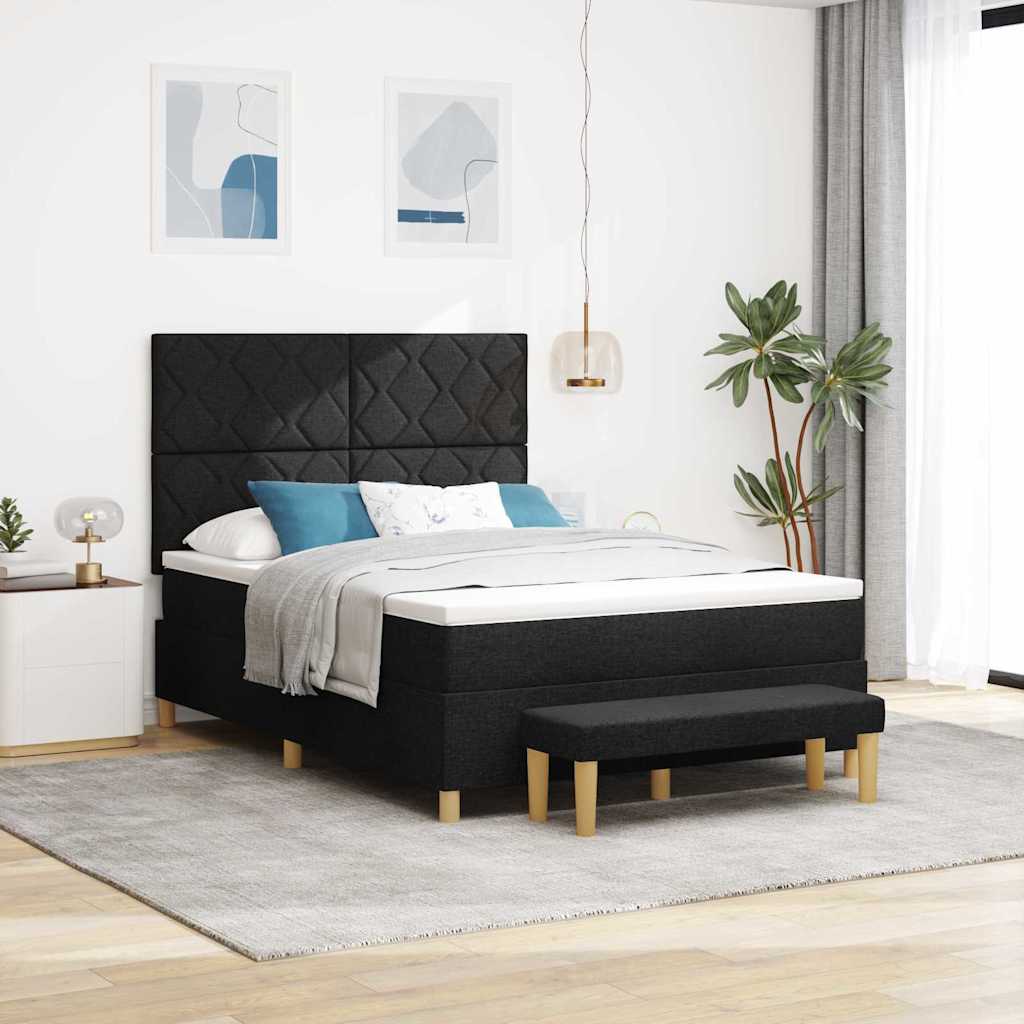 Box spring seng med pude med hovedgærde Sort 200 x 160 cm Stof