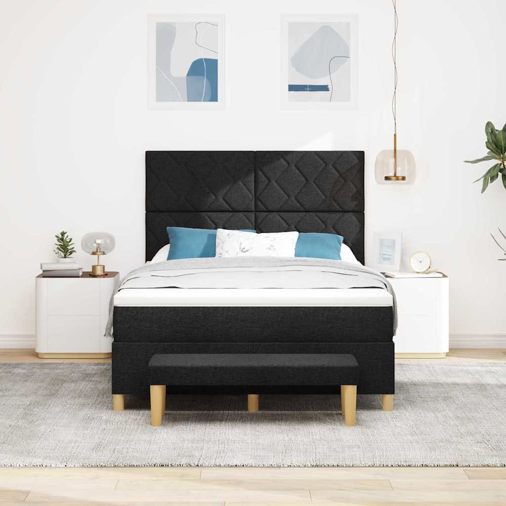 Box spring seng med pude med hovedgærde Sort 200 x 160 cm Stof