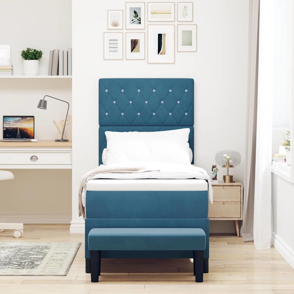 Box spring seng med pude Mørkeblå 200 x 80 cm Fløjl