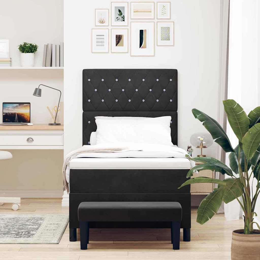 Box spring seng med hovedgærde Sort 190 x 90 cm Fløjl