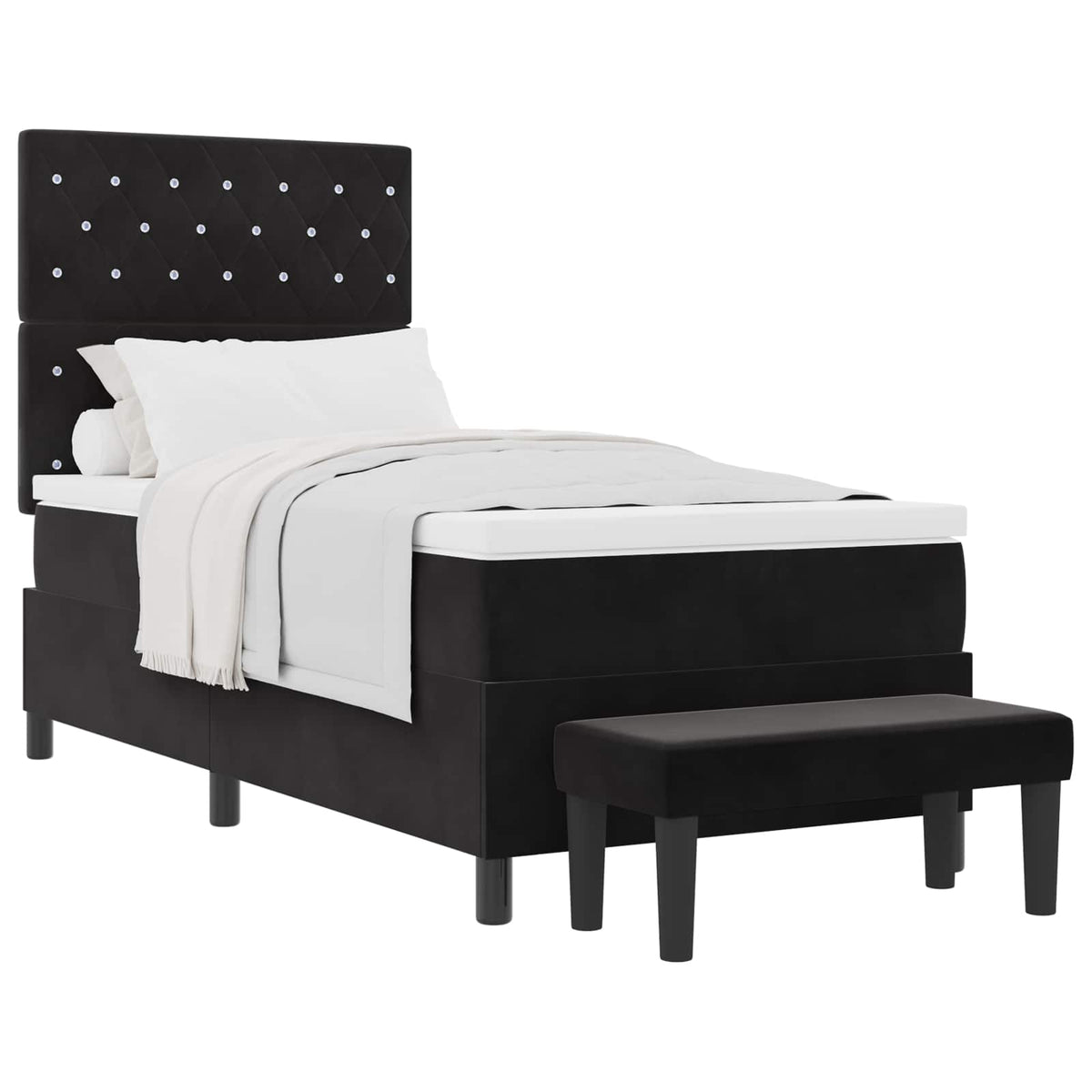 Box spring seng med hovedgærde Sort 190 x 90 cm Fløjl