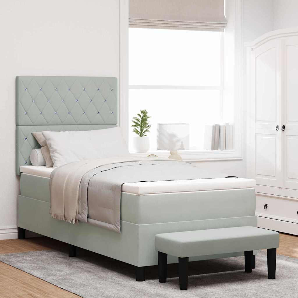 Box spring seng med hovedgærde Lysegrå 200 x 90 cm Fløjl