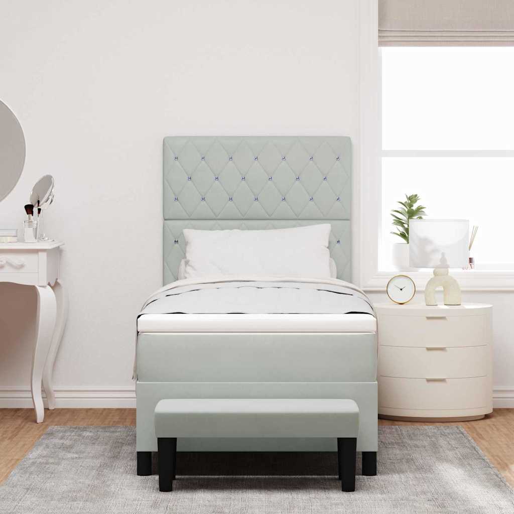 Box spring seng med hovedgærde Lysegrå 200 x 90 cm Fløjl