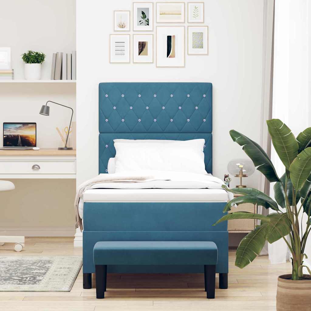 Box spring seng med hovedgærde Mørkeblå 200 x 90 cm Fløjl