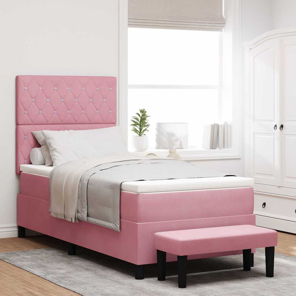 Box spring seng med hovedgærde Lyserød 200 x 90 cm Fløjl