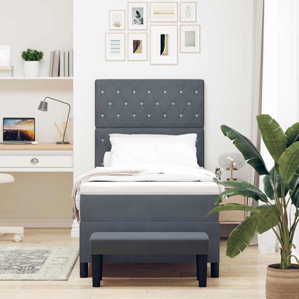 Box spring seng med hovedgærde Mørkegrå 200 x 100 cm Fløjl