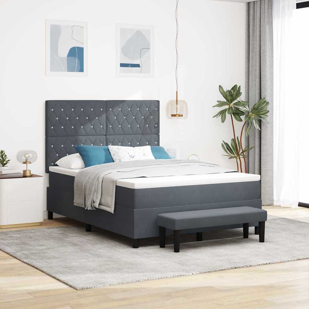 Box spring seng med hovedgærde Mørkegrå 190 x 140 cm Fløjl
