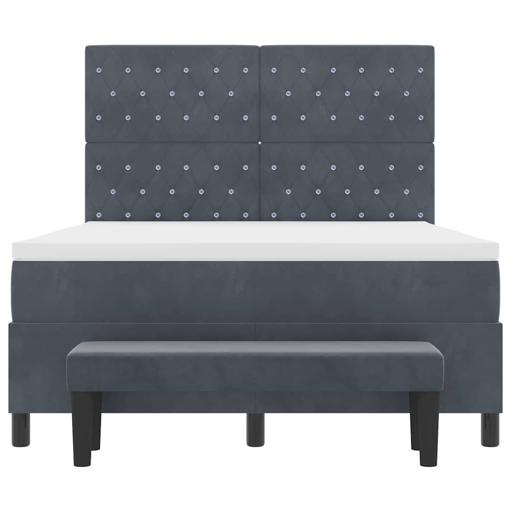 Box spring seng med hovedgærde Mørkegrå 190 x 140 cm Fløjl