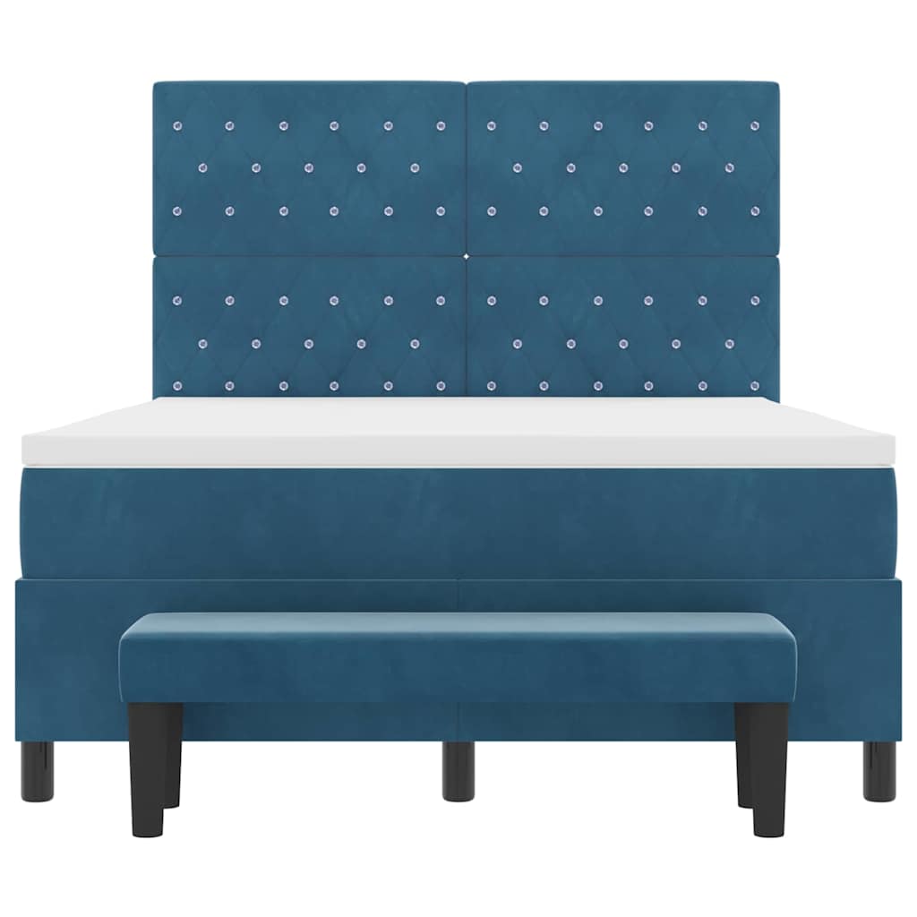 Box spring seng med hovedgærde Mørkeblå 190 x 140 cm Fløjl
