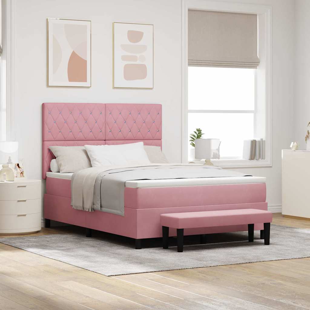 Box spring seng med hovedgærde Lyserød 190 x 140 cm Fløjl