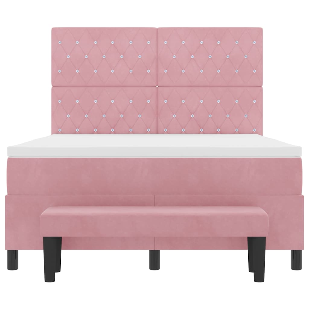 Box spring seng med hovedgærde Lyserød 190 x 140 cm Fløjl