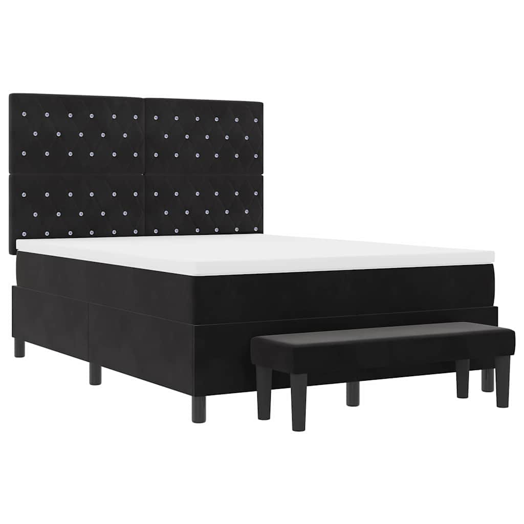 Box spring seng med hovedgærde Sort 200 x 140 cm Fløjl
