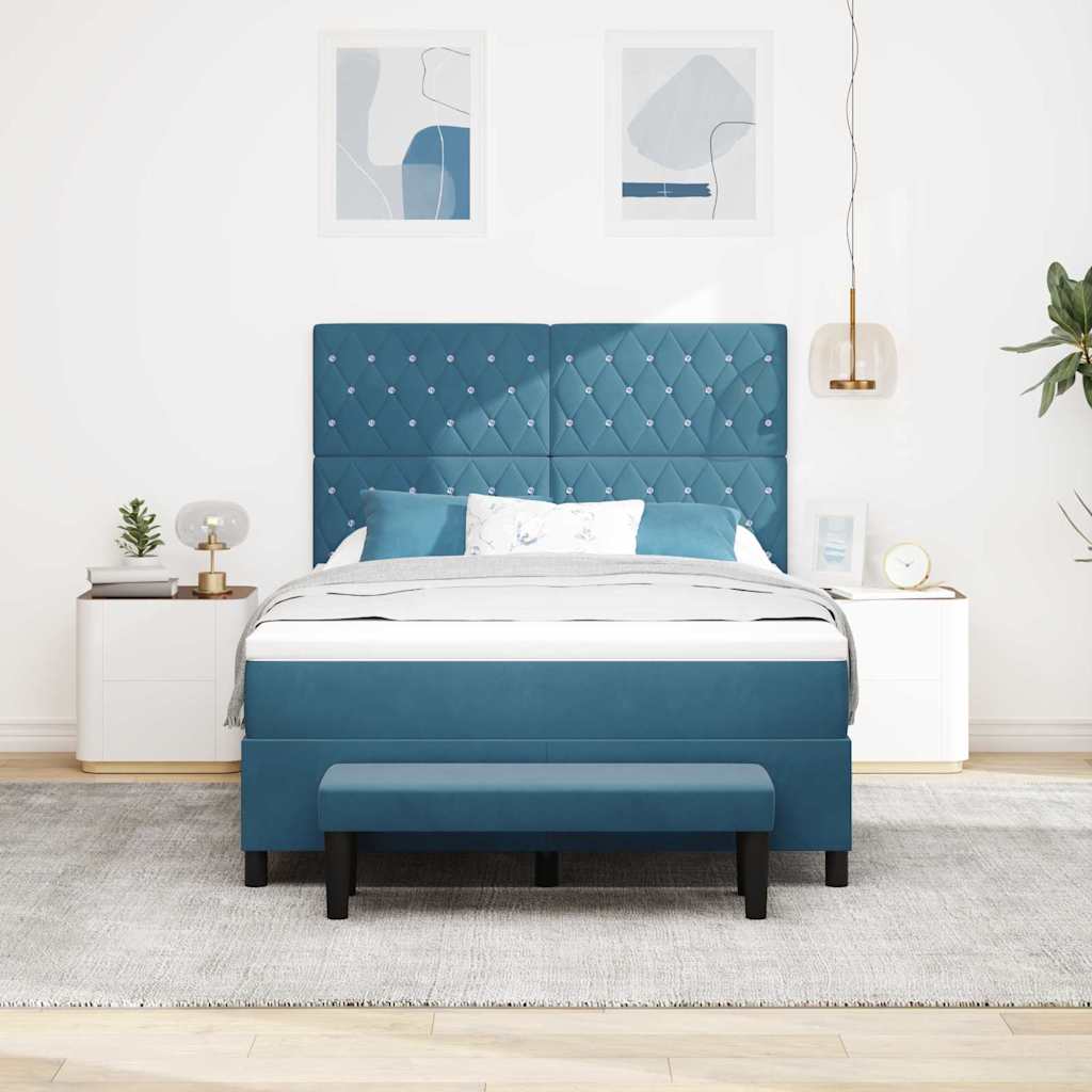 Box spring seng med pude Mørkeblå 200 x 140 cm Fløjl