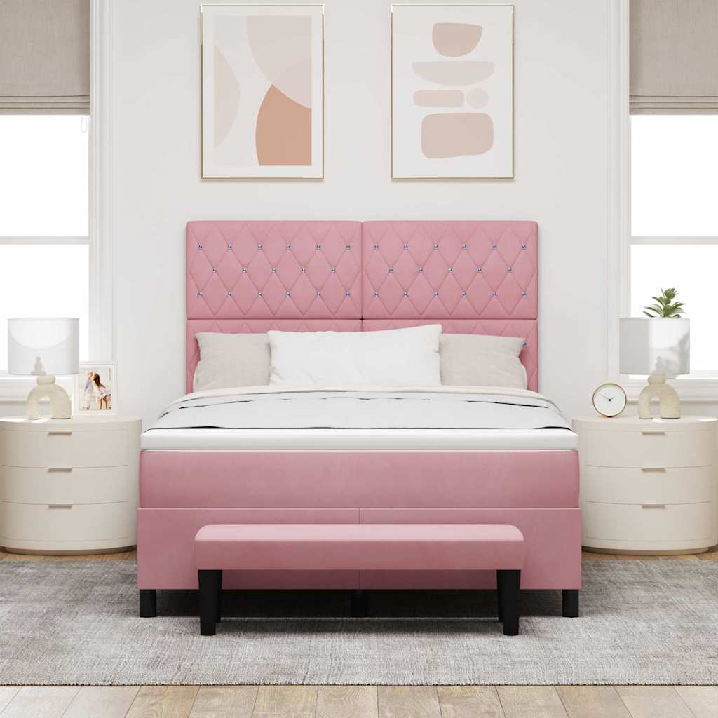 Box spring seng med hovedgærde Lyserød 200 x 140 cm Fløjl