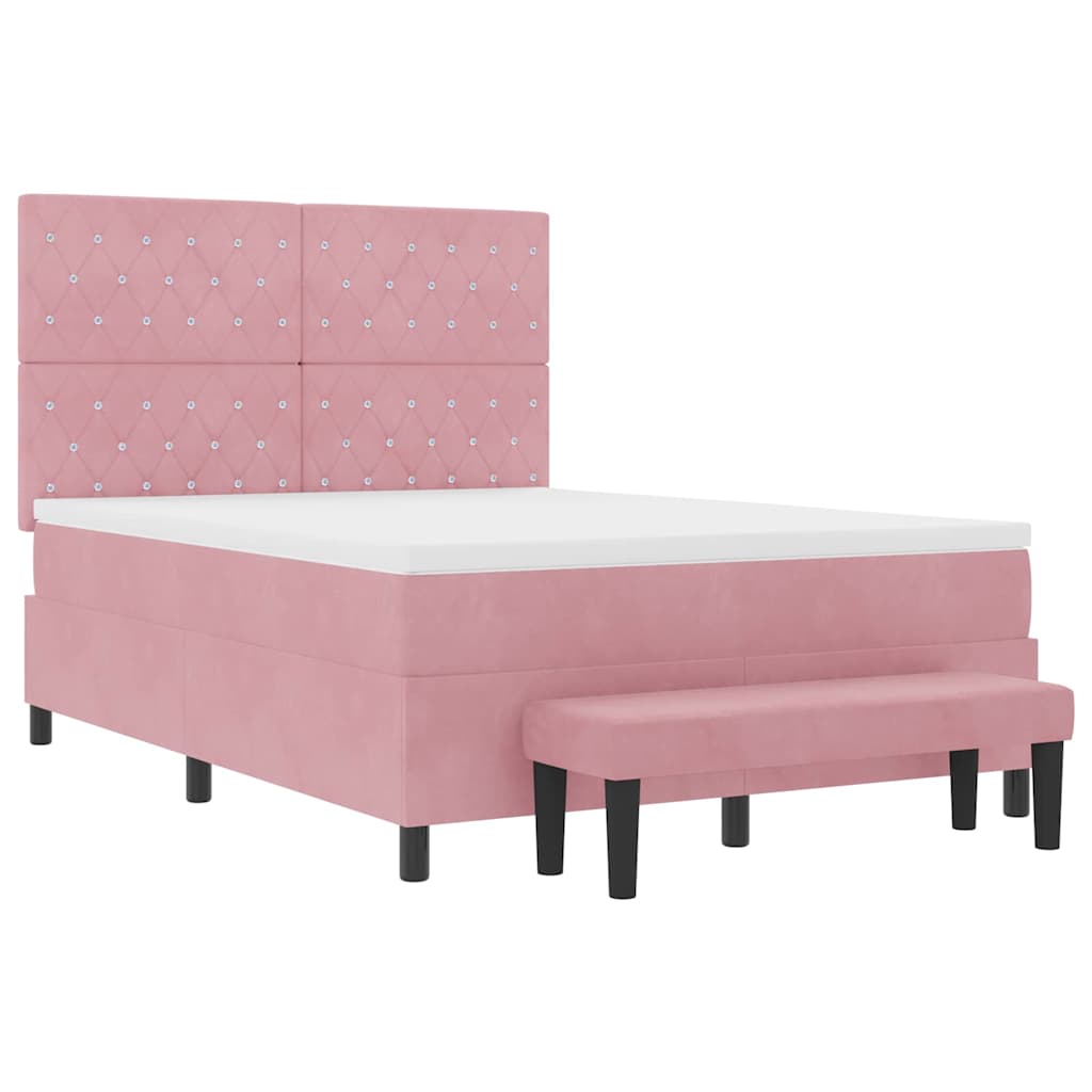 Box spring seng med hovedgærde Lyserød 200 x 140 cm Fløjl
