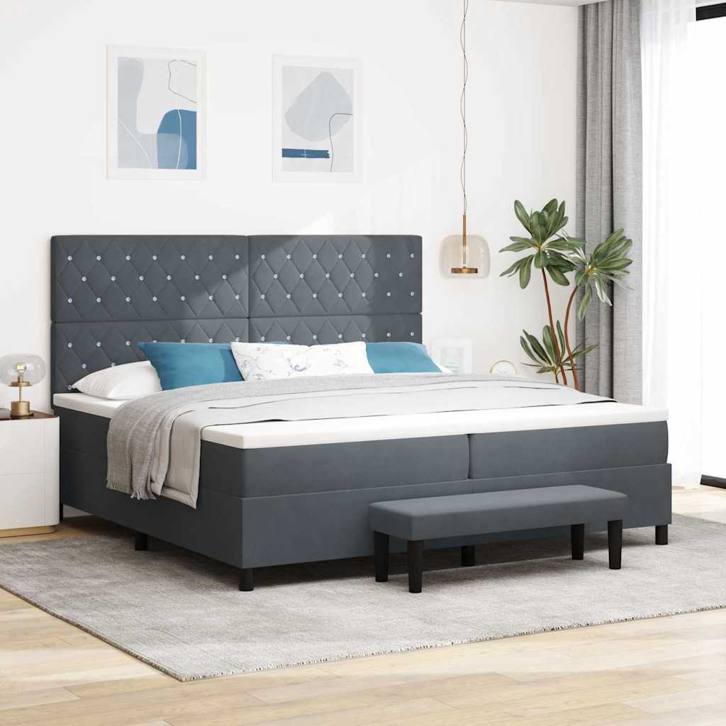 Box spring seng med madras Mørkegrå 200 x 200 cm Fløjl