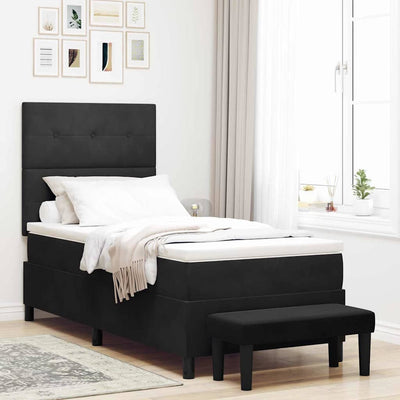 Box spring seng med pude med hovedgærde Sort 200 x 90 cm Fløjl