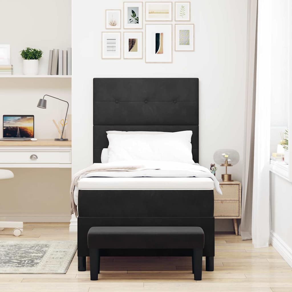 Box spring seng med pude med hovedgærde Sort 200 x 90 cm Fløjl