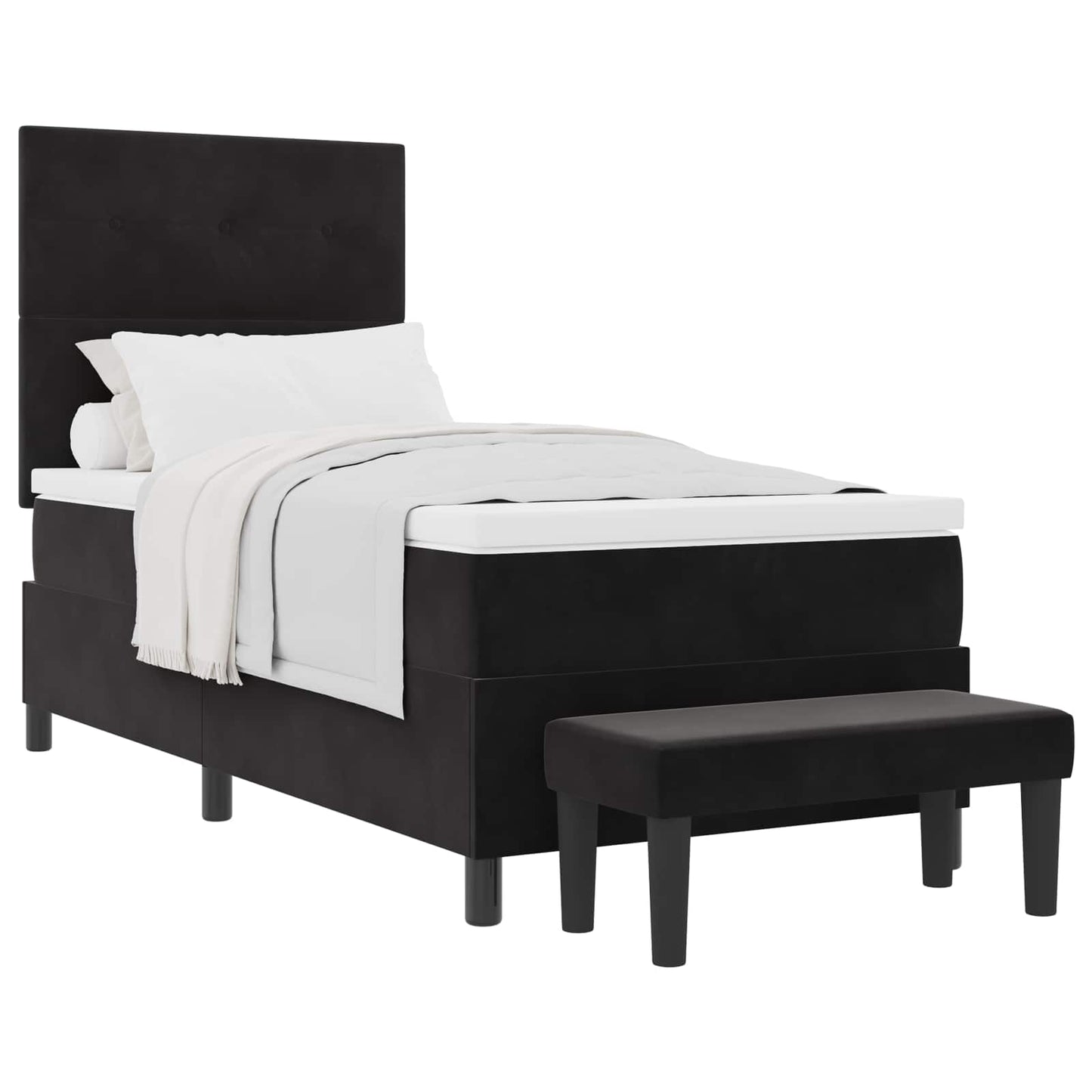 Box spring seng med pude med hovedgærde Sort 200 x 90 cm Fløjl
