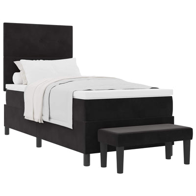 Box spring seng med pude med hovedgærde Sort 200 x 90 cm Fløjl