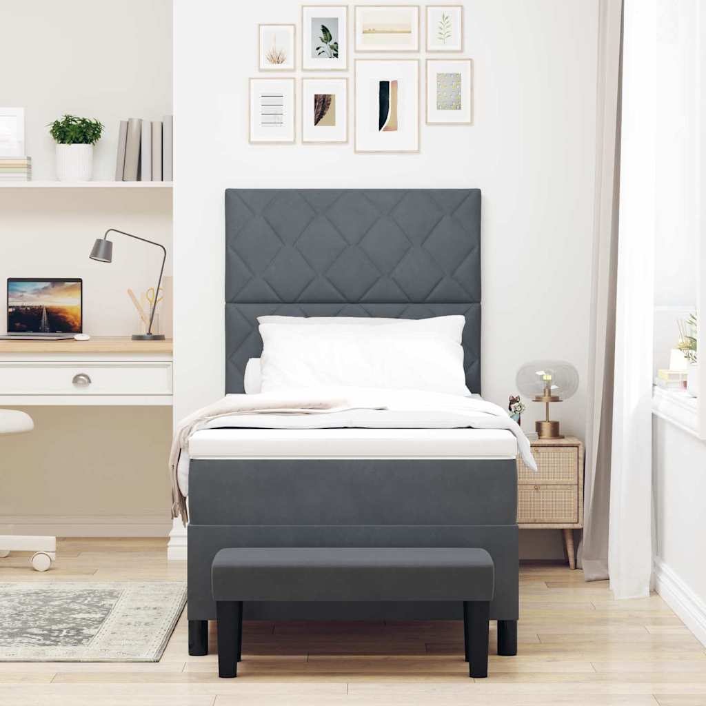 Box spring seng med hovedgærde Mørkegrå 190 x 90 cm Fløjl