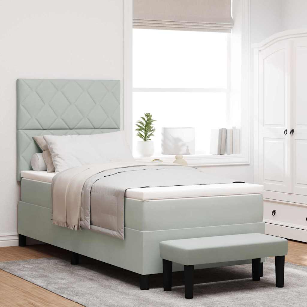 Box spring seng med hovedgærde Lysegrå 200 x 90 cm Fløjl
