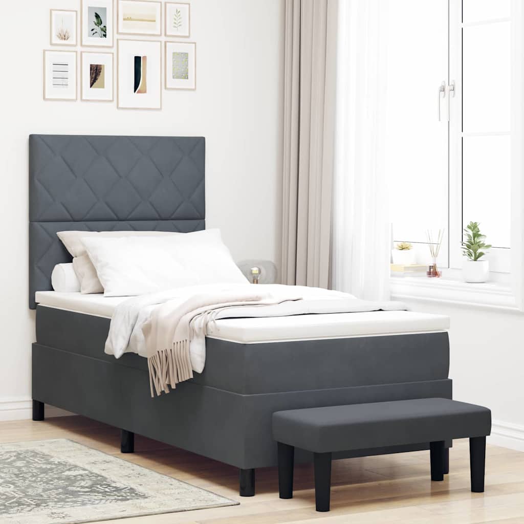 Box spring seng med hovedgærde Mørkegrå 200 x 90 cm Fløjl