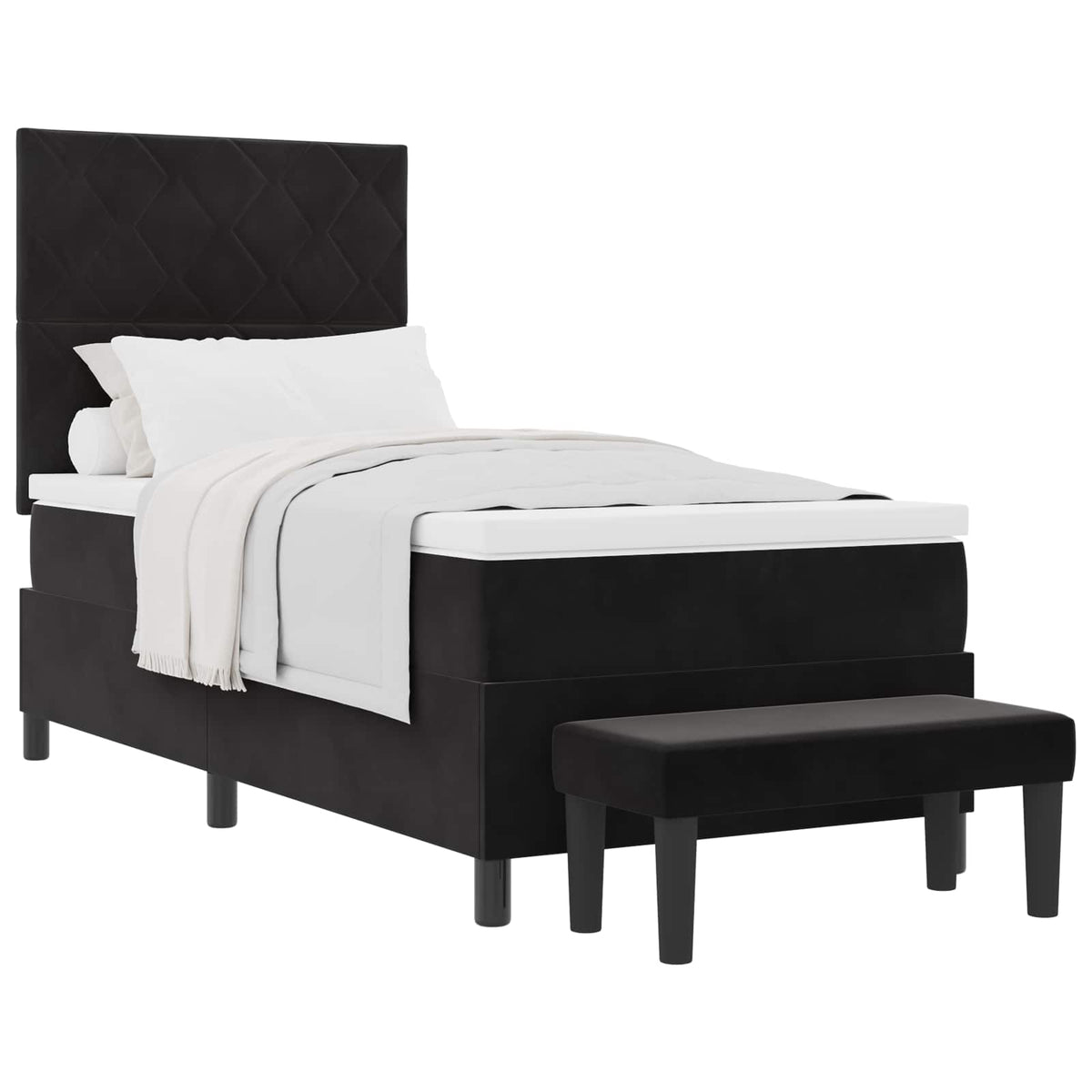 Box spring seng med hovedgærde Sort 200 x 90 cm Fløjl
