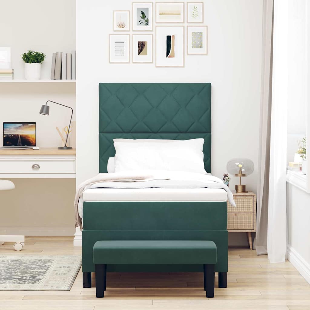 Box spring seng med hovedgærde Mørkegrøn 200 x 90 cm Fløjl